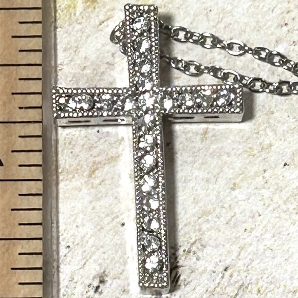 Jewelry - Sparkling Silver Clear Crystal Cross Pendant Necklace With Chain
